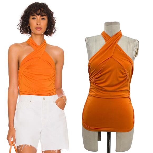 Veronica Beard Leyla Top Halter Neck Sleeveless Jersey Orange Size XS - Picture 1 of 14
